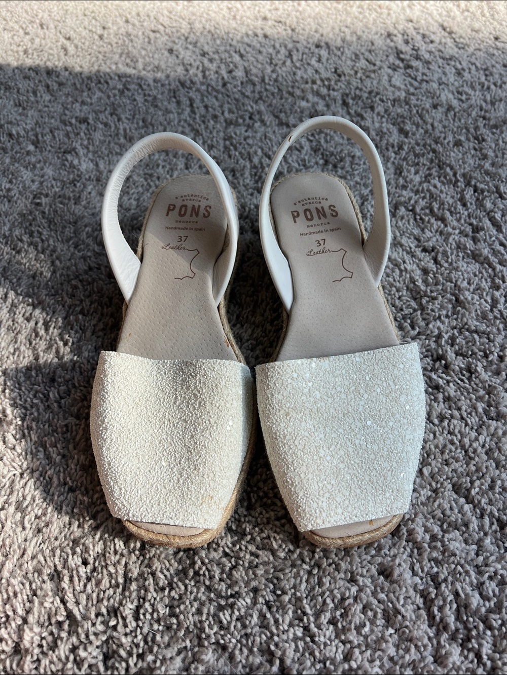 PONS Leather Cream Espadrille Slingback Sandals